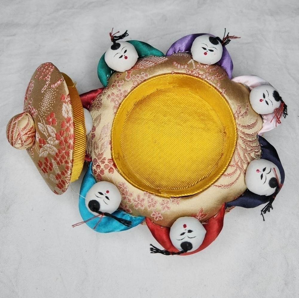 Vintage Asian Silk Pin Cushion Sewing Box